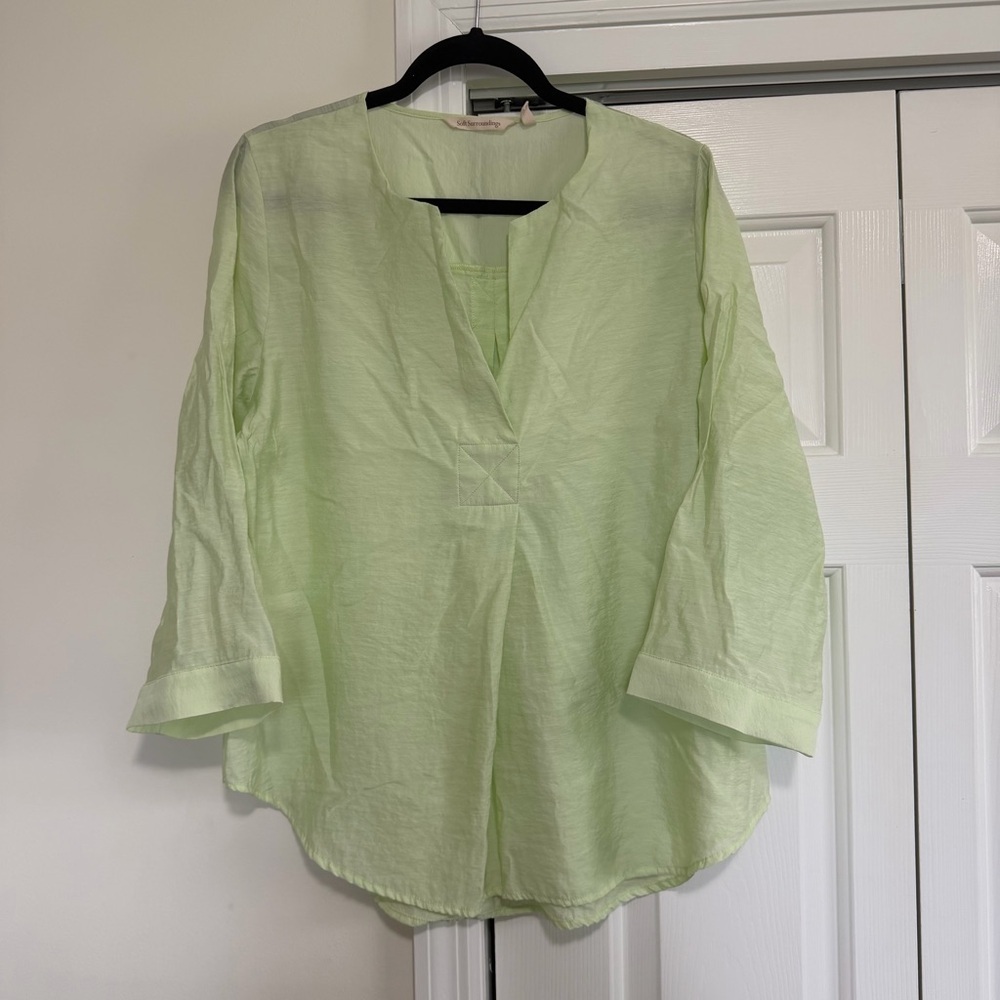 Soft Surroundings Petite Lightweight V Neck Soft Green Tunic Size Large